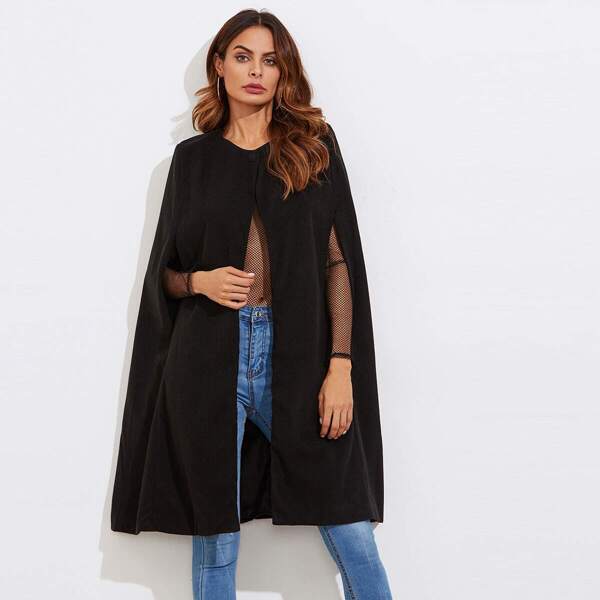 

Single Button Cape Coat, Black