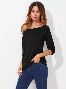 SHEIN Camiseta con hombro descubierto - Negro - View 4