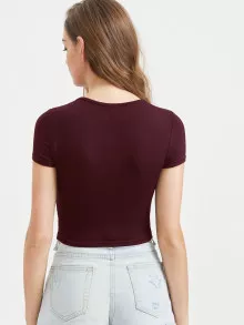 Muchica Slim Fit Crop Tee - Burgundy - View 2