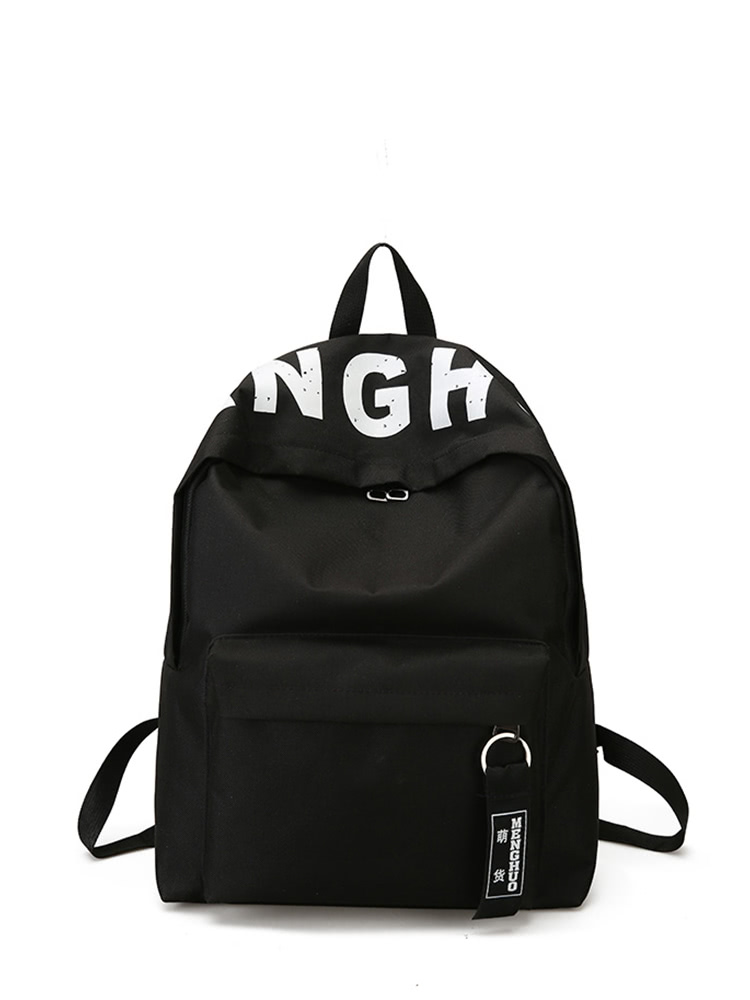 

Zipper Front Letter Print Canvas Backpack, Black