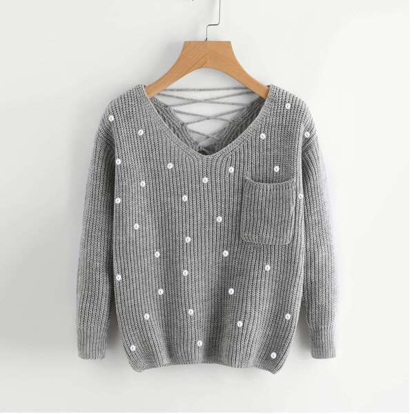 

Double Plunge Criss Cross Back Chunky Knit Jumper