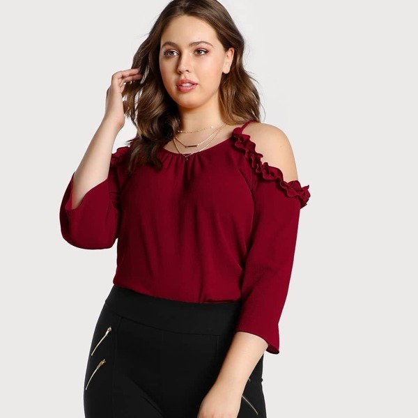 

Plus Frilled Cold Shoulder Top