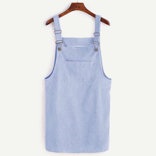 

Front Pocket Striped Overall Dress, Blue pastel