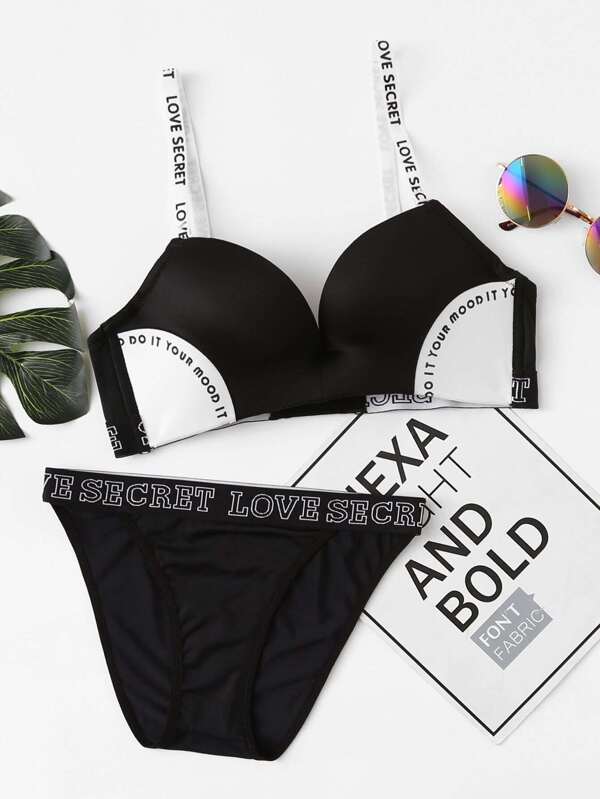 Slogan Tape Two Tone Set Shein