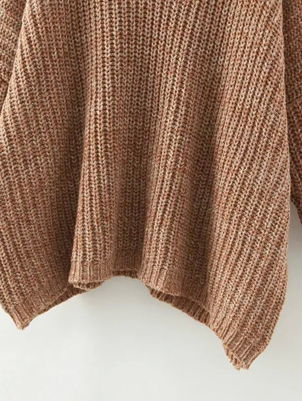 

Brown V Neck Batwing Sleeve Loose Sweater