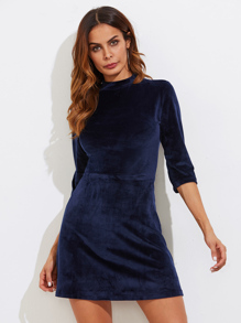 Three Quarter Sleeve Velvet Dress