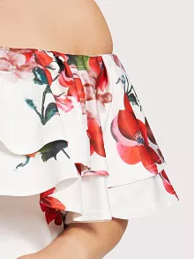 Plus Off Shoulder Floral Print Tiered Dress - Multicolor - View 3