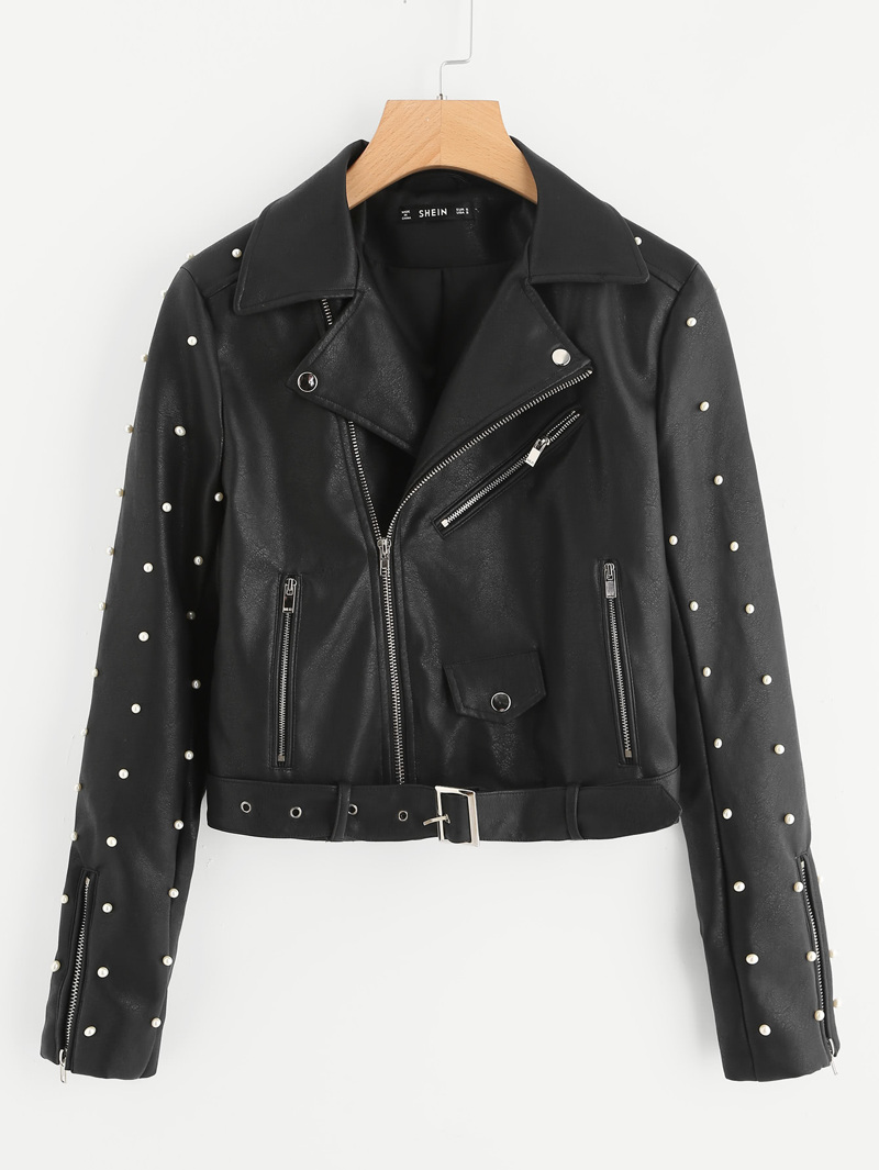 Cuir Pan Blouson Rivet En Avec Détail De Faux Ceinture 6gy7bfYv