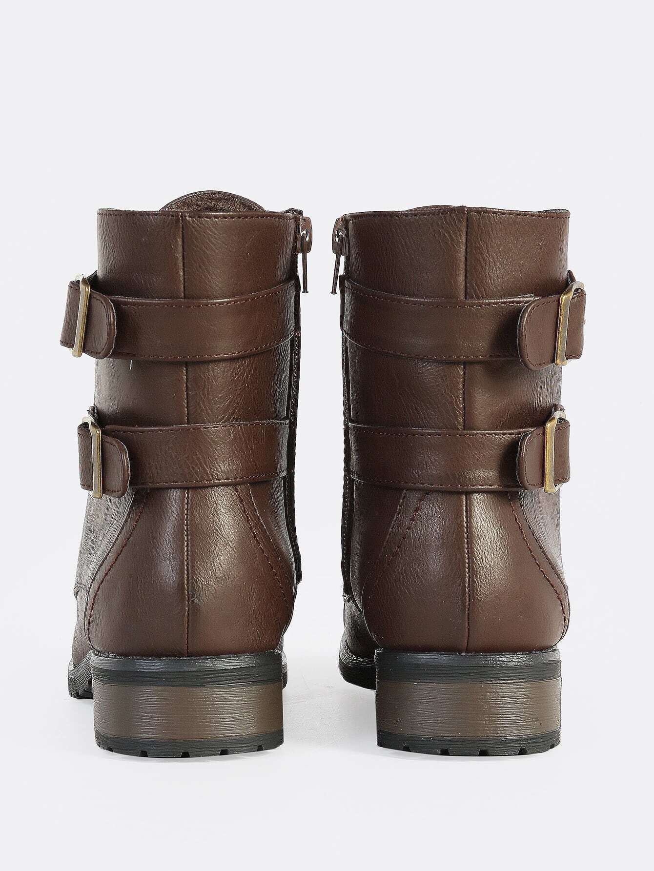 lace up faux leather combat boots brown