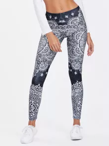Ornate Print Leggings - Black and White - View 4