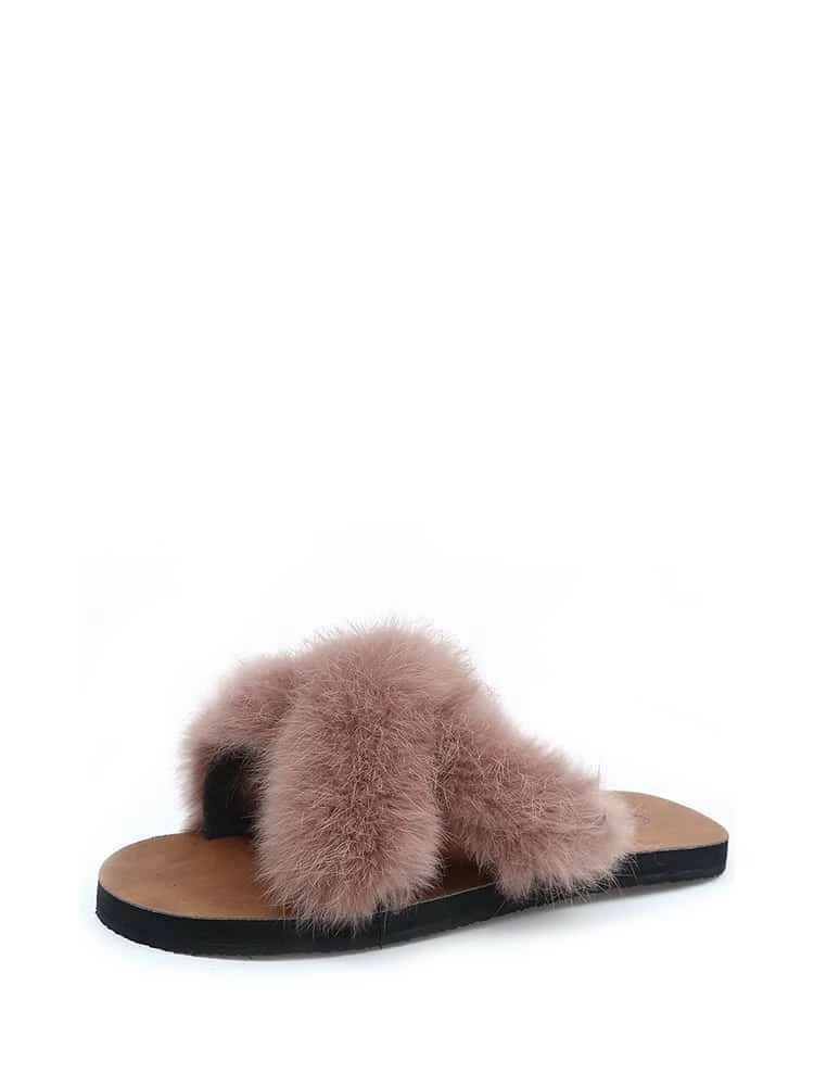 fur criss cross slippers