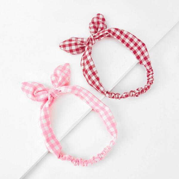

Knotted Bow Gingham Headband 2pcs