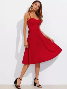 SHEIN Crisscross Tie Back Flared Cami Prom Dress