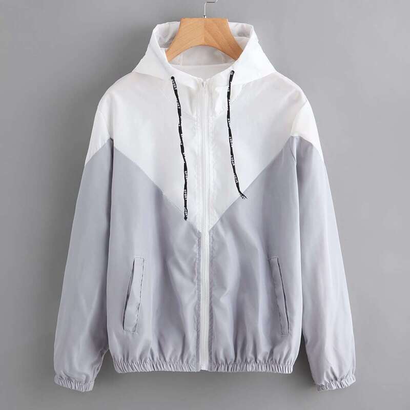 

Color Block Drawstring Hooded Zip Up Jacket, Multicolor