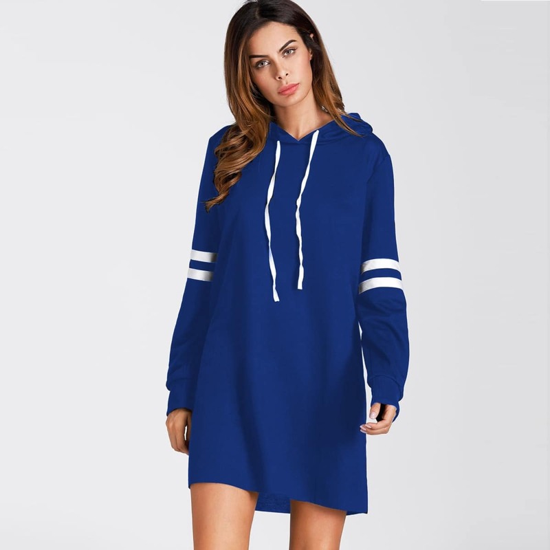 

Varsity Striped Hoodie Dress, Blue