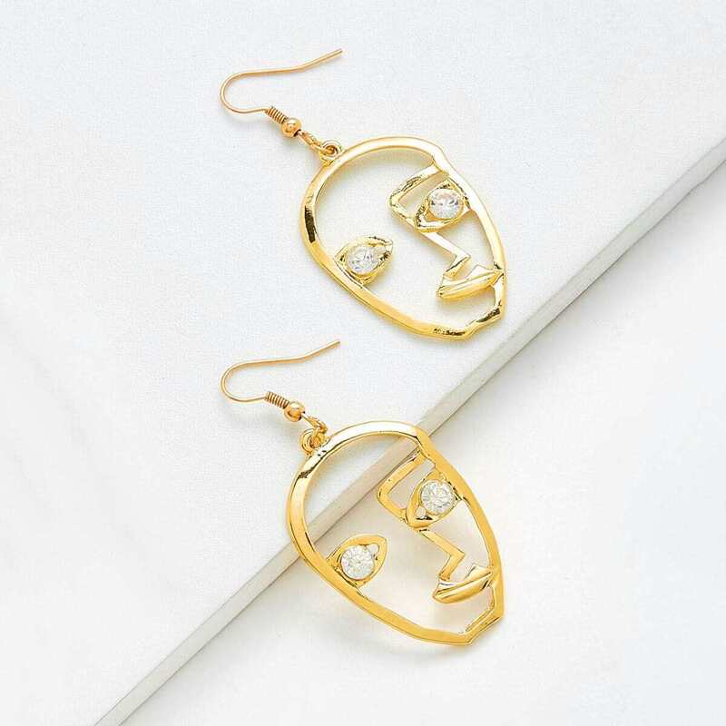 

Rhinestone Abstract Open Face Drop Earrings, Gold