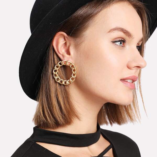 

Ring Linked Round Stud Earrings 1pair, Gold