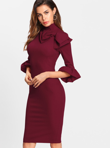 Exaggerate Bow Detail Trumpet Sleeve Dress