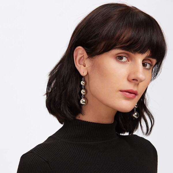 

Metal Ball Design Drop Earrings 1pair, Silver