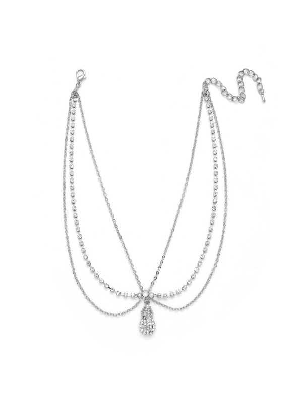 

Rhinestone Pineapple Pendant Layered Necklace, Silver