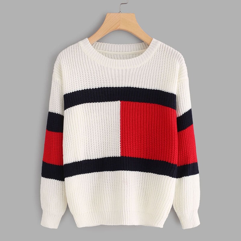

Drop Shoulder Color Block Knit Sweater, Multicolor