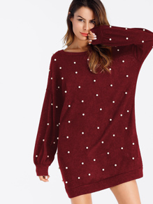 Pearl Beaded Drop Shoulder Sweater Dress