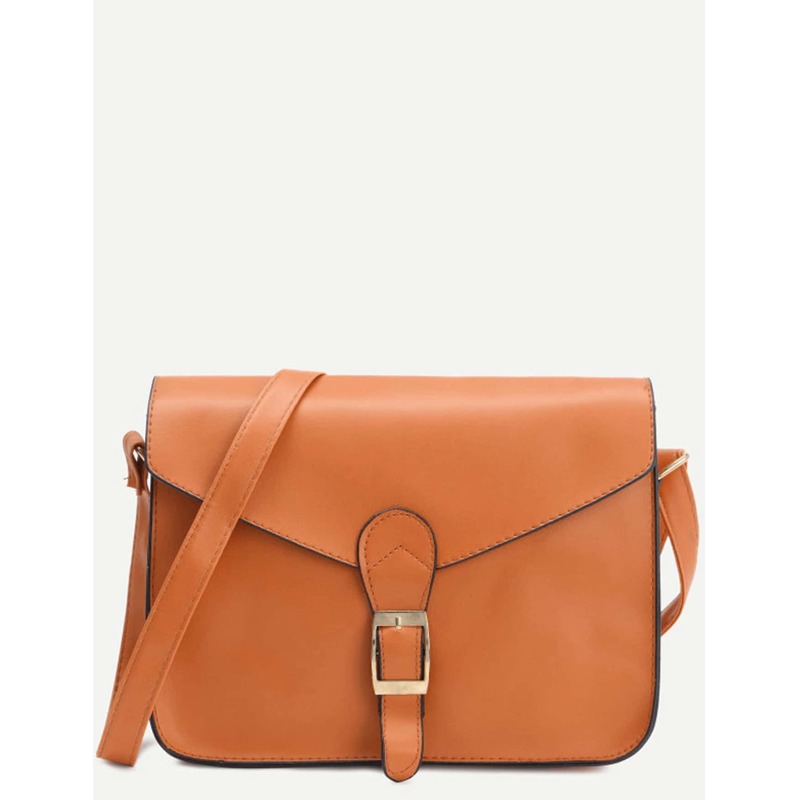 

Yellow Faux Leather Flap Strap Buckle Bag, Brown