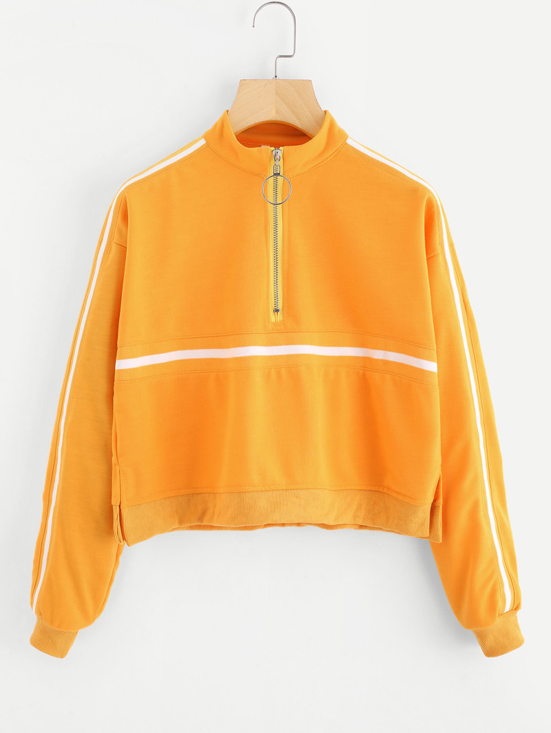 

Zip Front Tape Detail Crop Sweatshirt, Yellow