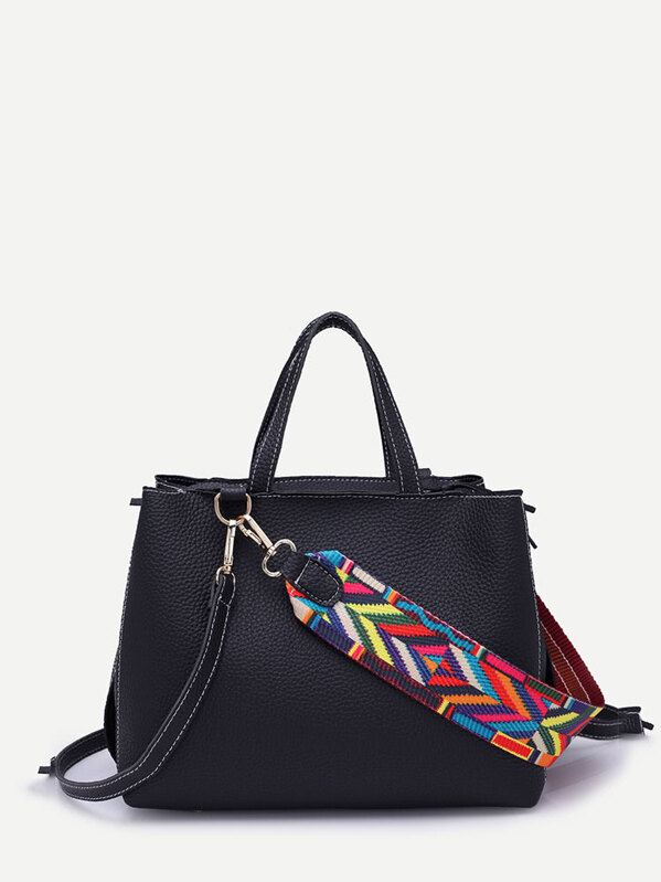 

Raw Edge PU Bag With Wide Strap, Black