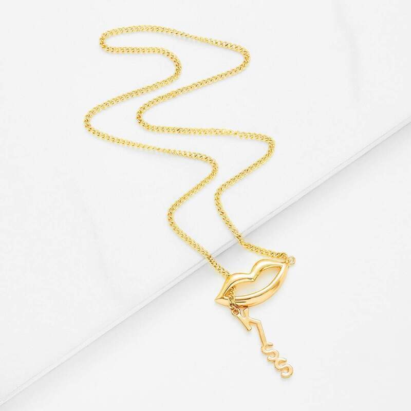 

Lip Pendant Chain Necklace, Gold