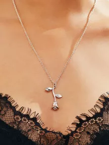 玫瑰設計項錬 - 銀色 - 查看 1