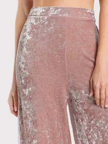 SHEIN Elasticized Waist Velvet Trousers - Dusty Pink - View 4