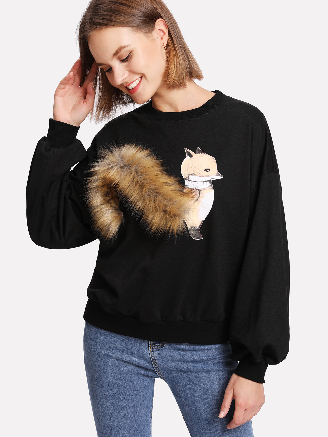Shein fox sweater Clearance
