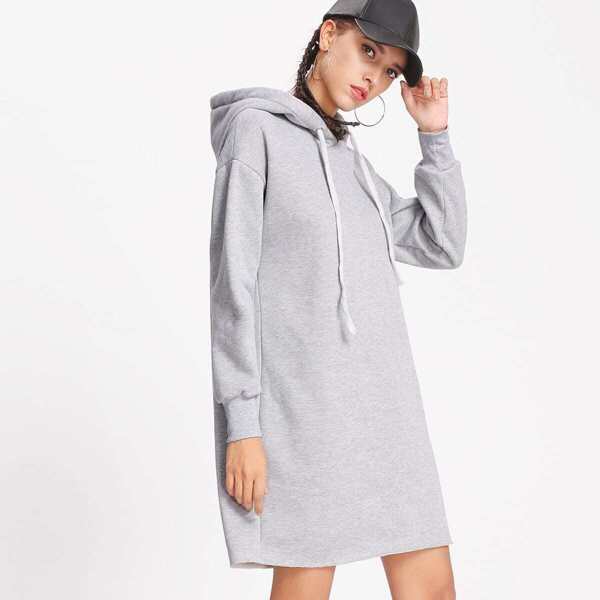 

Raw Hem Marled Hoodie Dress, Grey