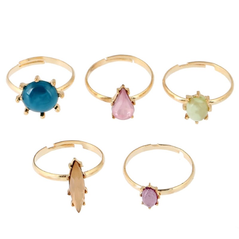 

Mixed Stone Ring Set 5pcs, Gold