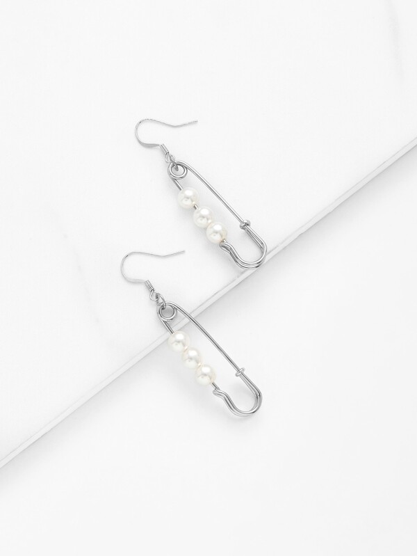 Faux Pearl Detail Paper Clip Design Drop Earrings 1pair Shein