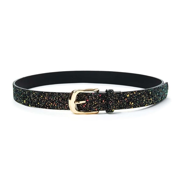 

Metal Buckle Sequin Belt, Black