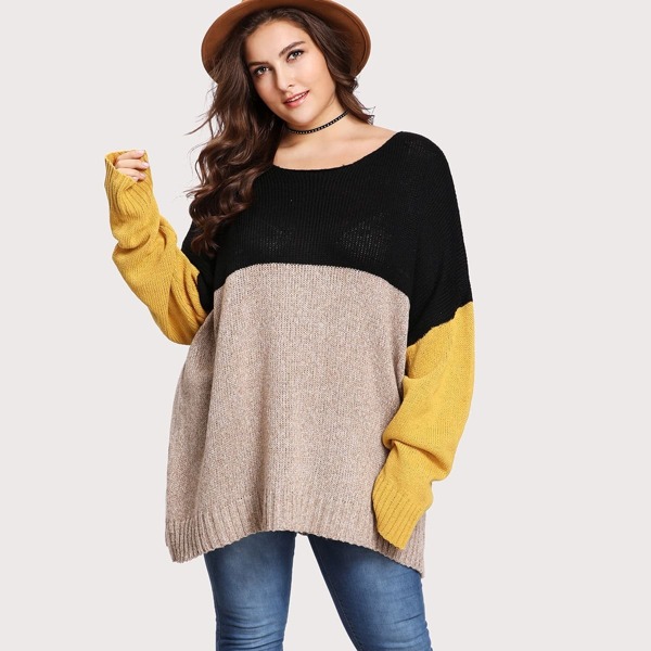 

Plus Cut And Sew Oversized Sweater, Multicolor