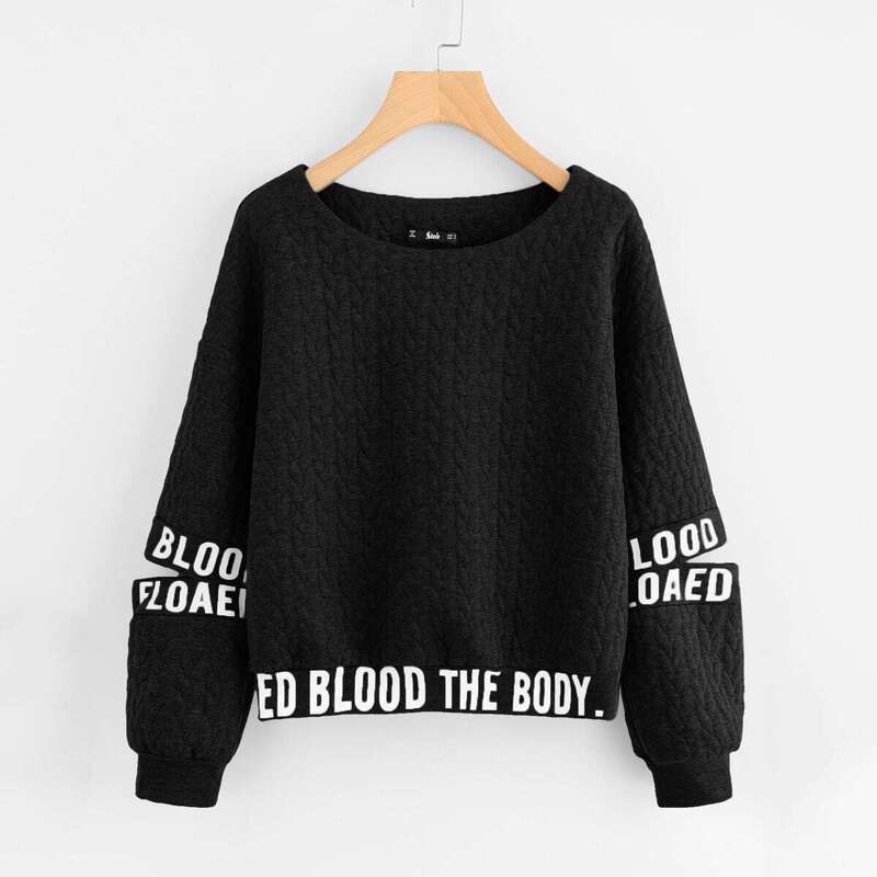 

Drop Shoulder Cut Sleeve Quilted Sweatshirt, Black