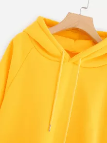 Raglan Sleeve Kangaroo Pocket Hoodie - Mustard Yellow - View 3