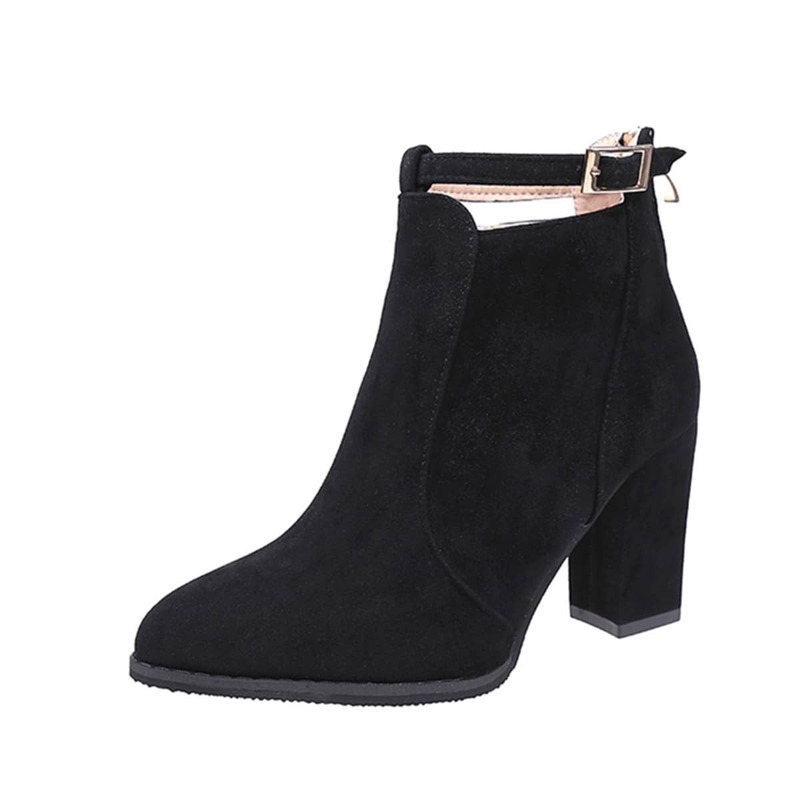 

Pointed Toe Block Heeled Ankle Boots, Black