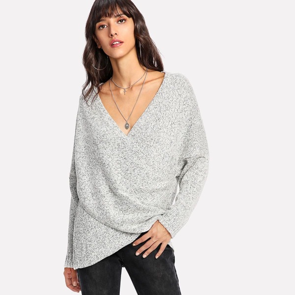 

Drop Shoulder Crossover Space Dye Sweater