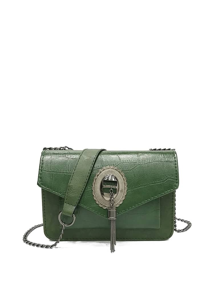 

Metal Tassel Flap Bag, Green