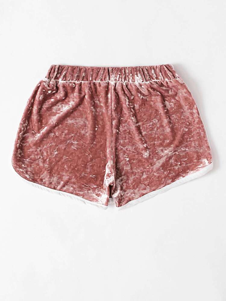velvet contrast trim elastic waist shorts