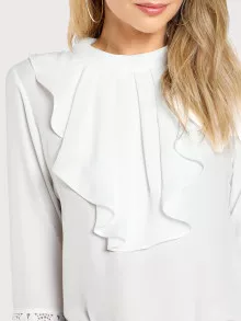 SHEIN Guipure Lace Sleeve Jabot Top - White - View 5