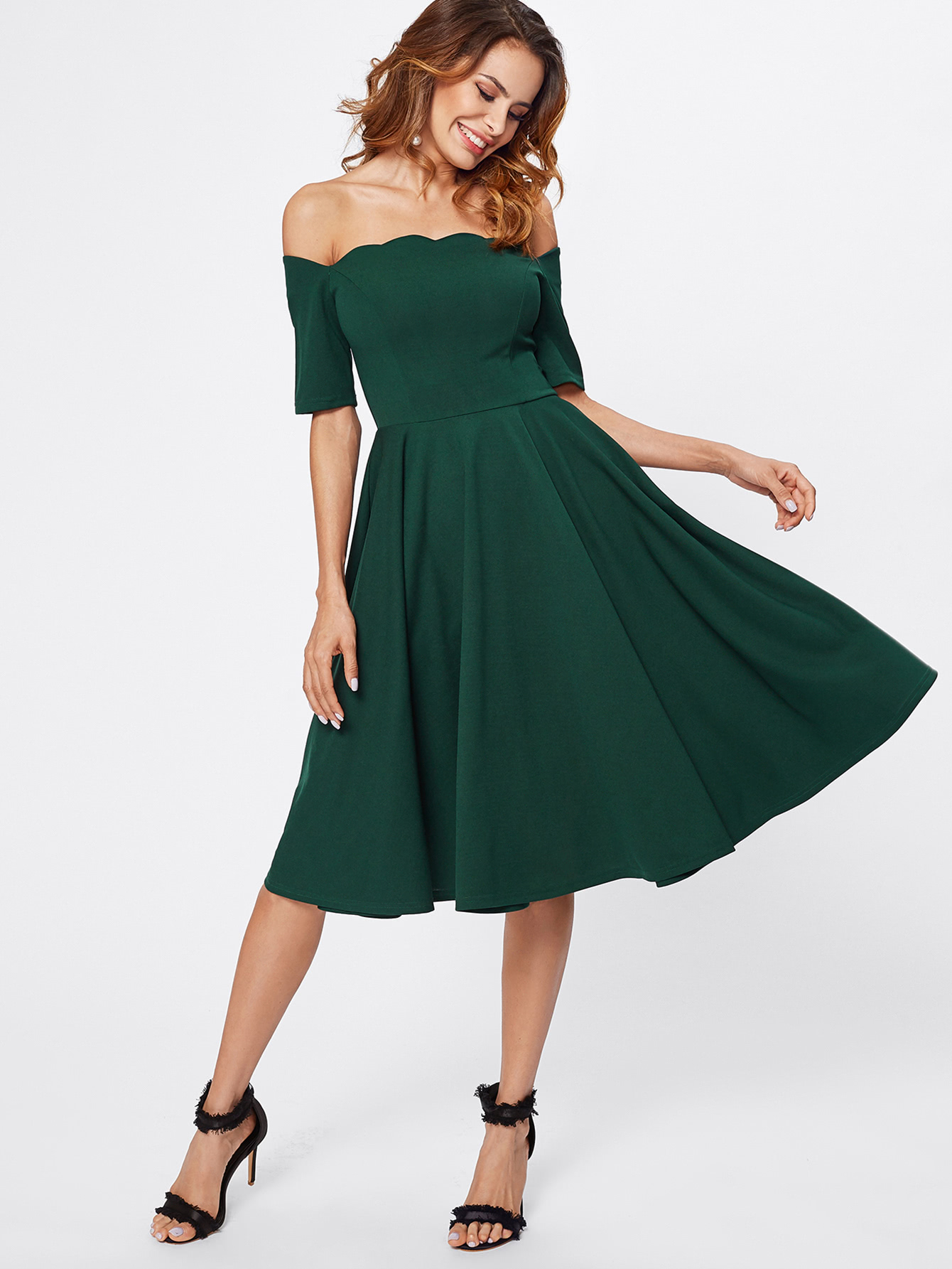 Scalloped Collar Pleated Dress -SheIn(Sheinside)