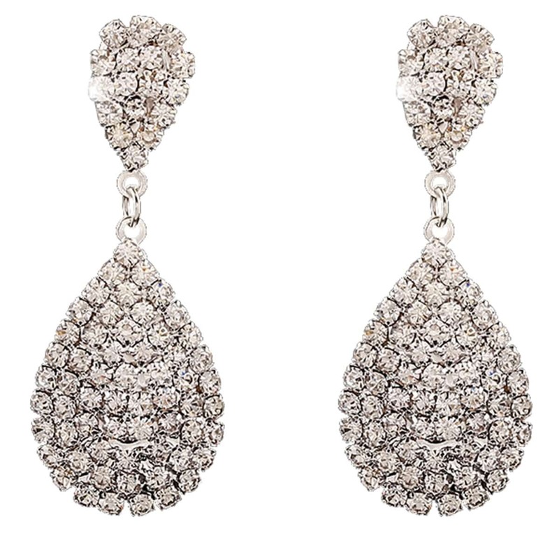 

Rhinestone Water Drop Shaped Earrings 1pair, Silver