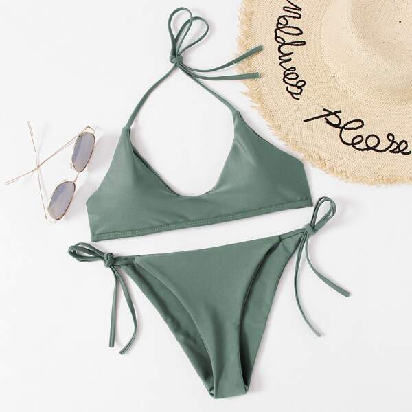 

Halter Top With Self Tie Side Bikini Set