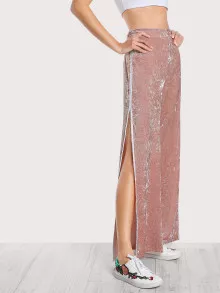 SHEIN Elasticized Waist Velvet Trousers - Dusty Pink - View 2