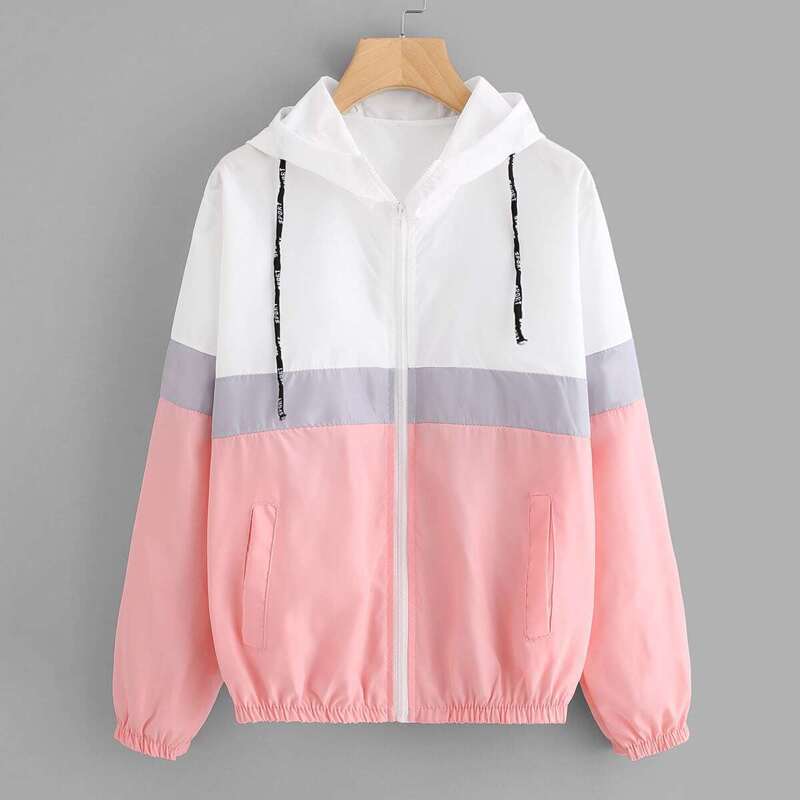 

Color Block Elastic Waist Drawstring Jacket, Multicolor